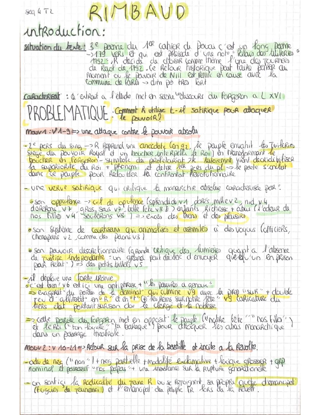 Analyse linéaire Rimbaud 