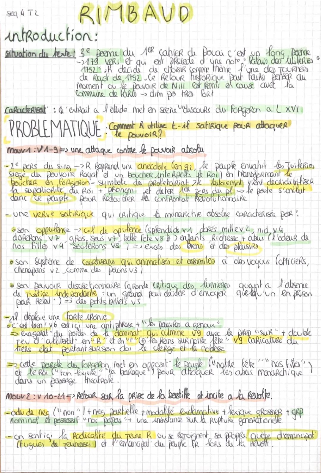 Seq 472
RIMBAUD
introduction:
situation du texte 3e peene du 1er cahier de Dovai c'est un long poeme
-->179 VeRs et qui est precede d'une no