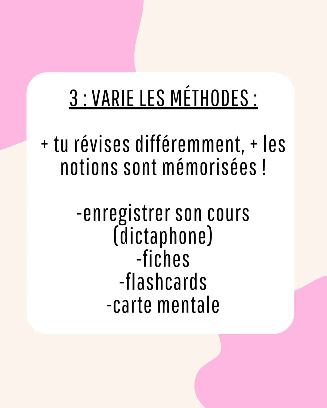 3 étapes pour
réviser un
contrôle 1: MÉTHODE DE LA FEUILLE
BLANCHE:
Prends une feuille et note-y tous
ce que tu sais sur ton chapitre !
Une 