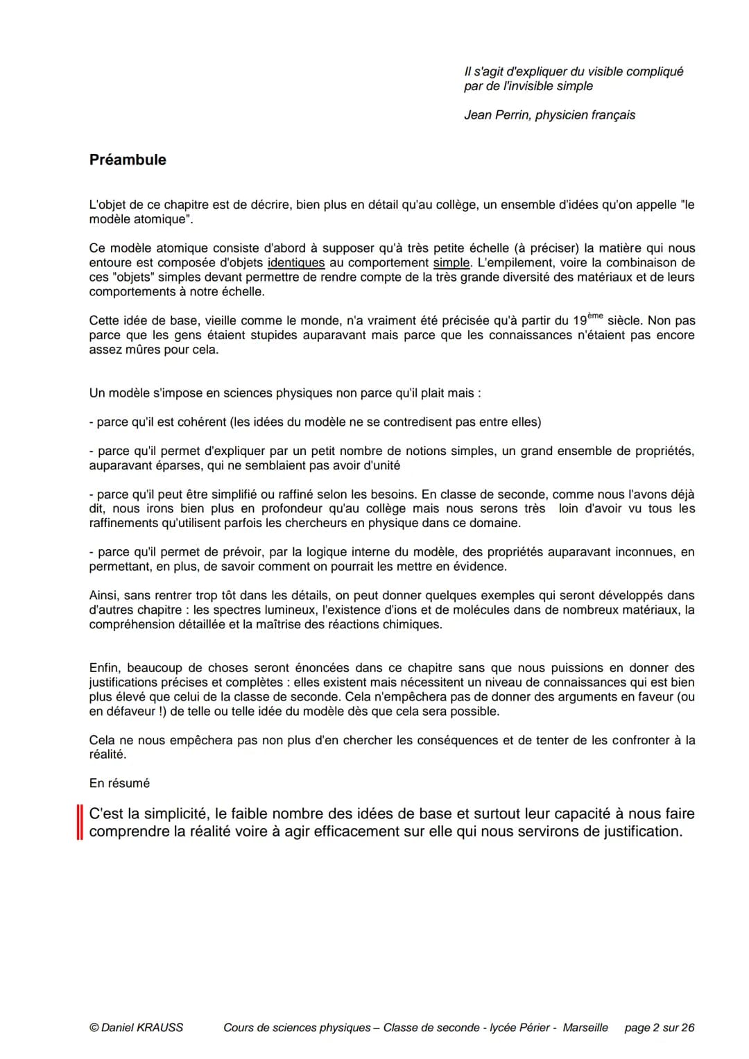PLAN DU CHAPITRE
Préambule
1- Matière et atomes
CHIMIE - CHAPITRE 1
LES ATOMES - UN MODELE D'ATOMES
1-1 Corps purs et mélanges
1-2 Les const
