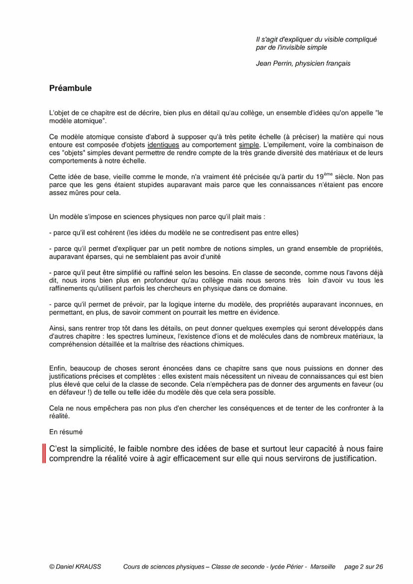 PLAN DU CHAPITRE
Préambule
1- Matière et atomes
CHIMIE - CHAPITRE 1
LES ATOMES - UN MODELE D'ATOMES
1-1 Corps purs et mélanges
1-2 Les const