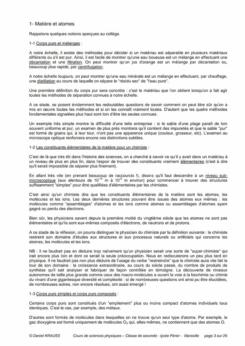 PLAN DU CHAPITRE
Préambule
1- Matière et atomes
CHIMIE - CHAPITRE 1
LES ATOMES - UN MODELE D'ATOMES
1-1 Corps purs et mélanges
1-2 Les const