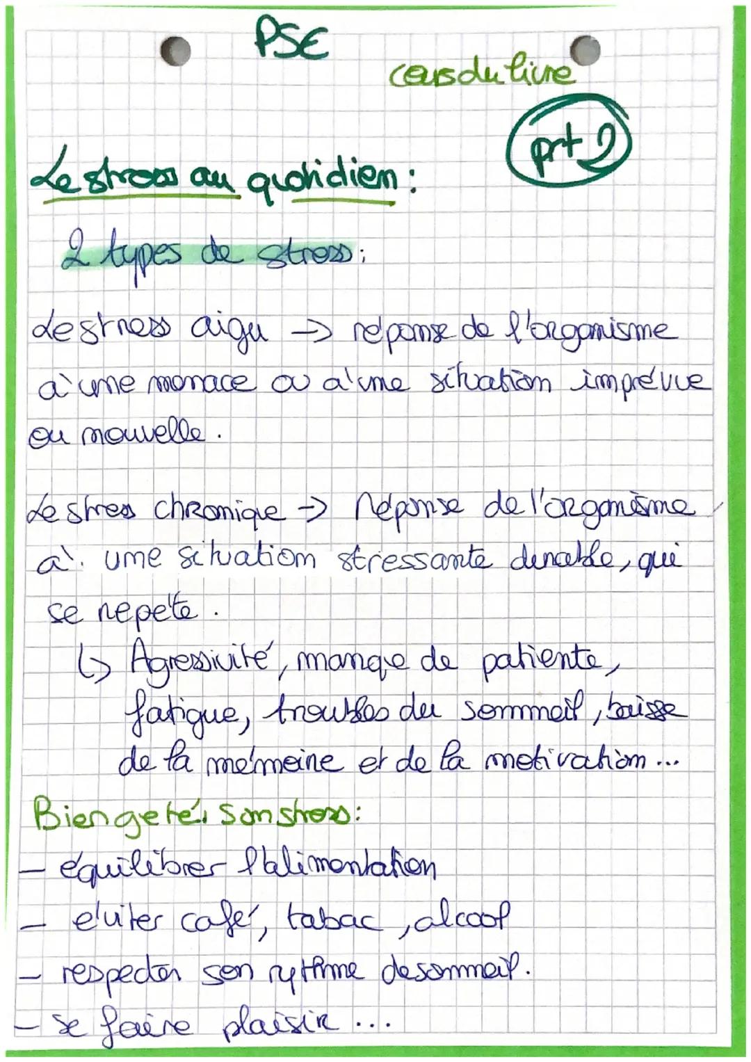 PSE
Leshoes au quotidiem
Le stress est ume Reaction d'adaptation, de
defense de l'organisme a une situation
perturbante ou consideneé comme 