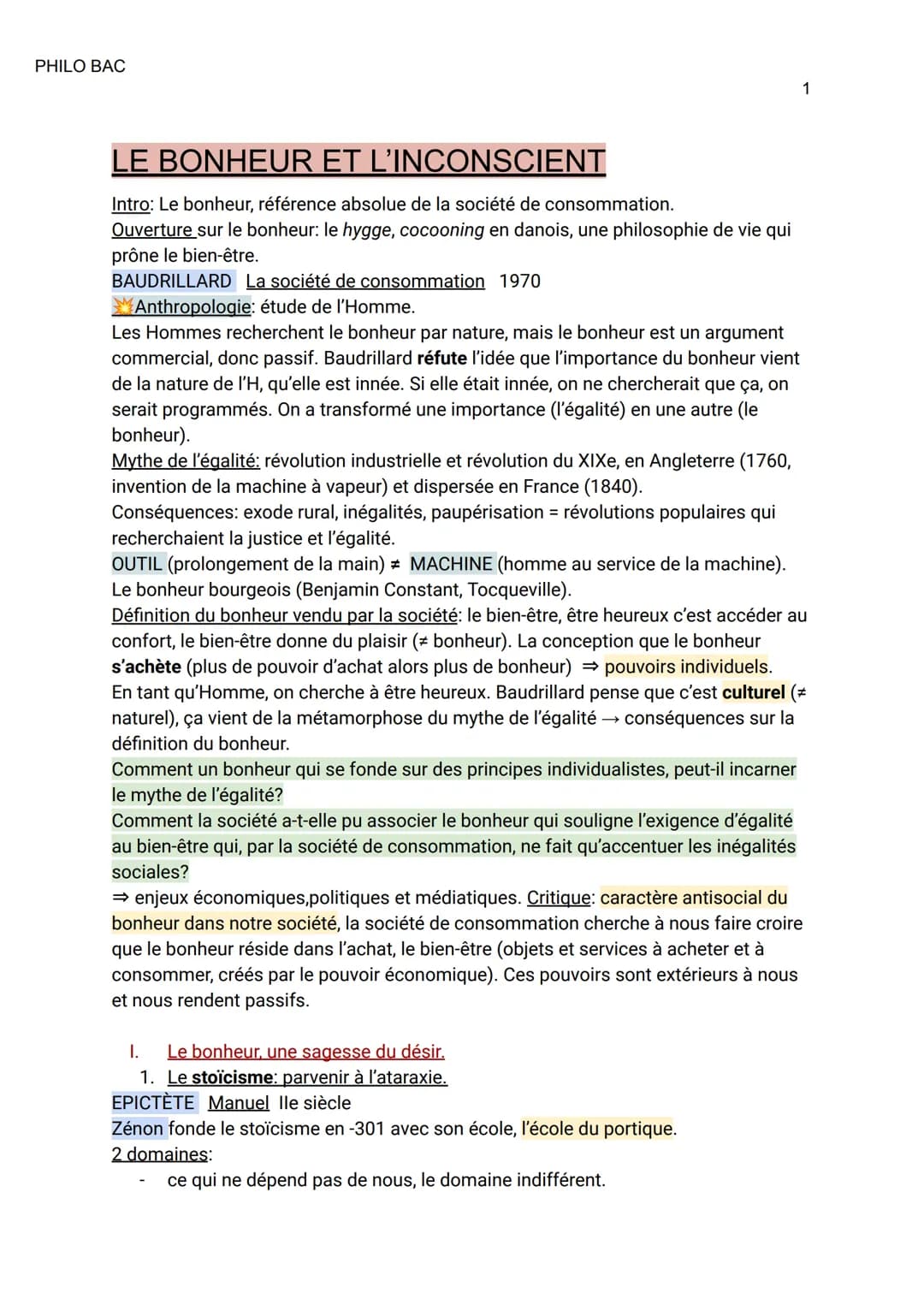PHILO BAC
LE BONHEUR ET L'INCONSCIENT
Intro: Le bonheur, référence absolue de la société de consommation.
Ouverture sur le bonheur: le hygge