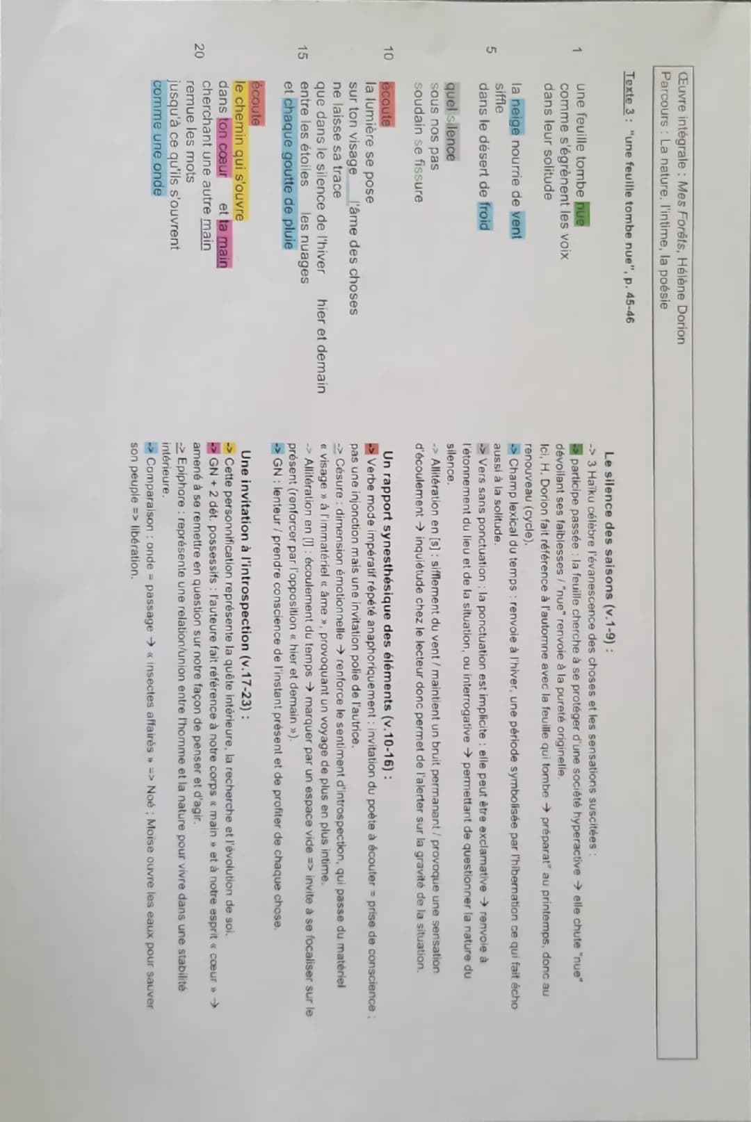 Texte 3: « Une feuille tombe nue >>
INTRODUCTION
PRÉSENTATION:
→ Œuvre intégrale: Recueil Mes Forêts, Hélène Dorion, paru en 2021.
Parcours 
