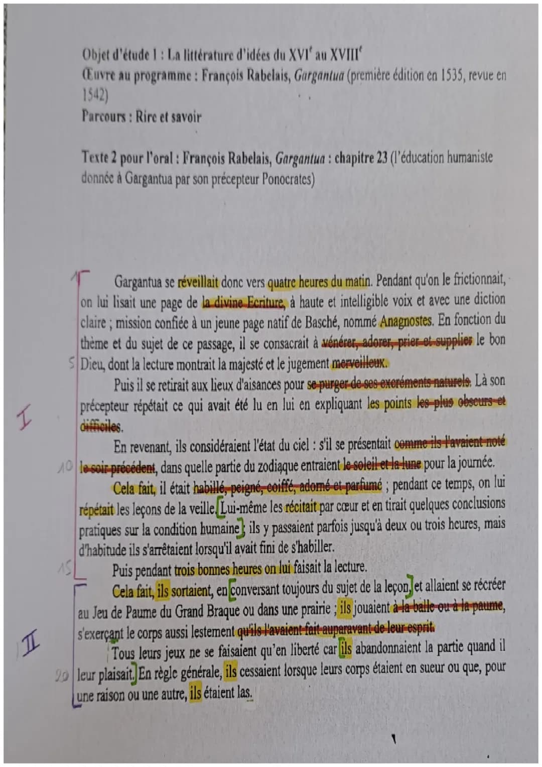 Texte oral : Gargantua, chapitre 23 (l'éducation humaniste)