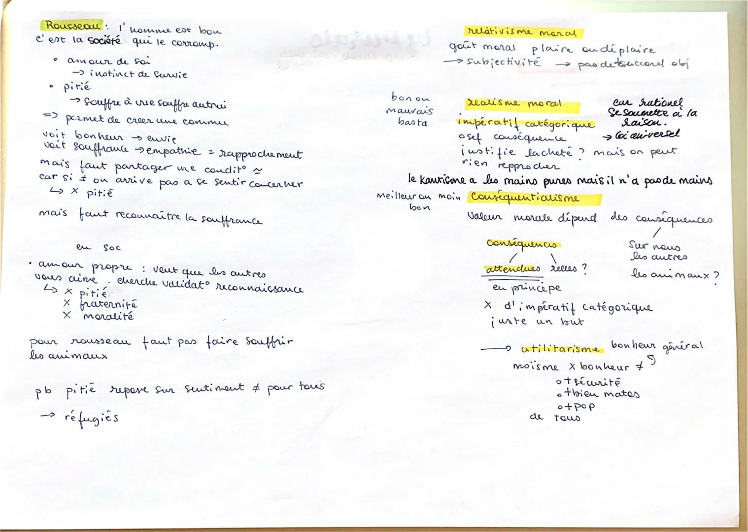 ou les actes
quel est le comportement
hou pour moi
→ conscience morale
dev avec educ
enfant
→ x morale
la morale Rousseau: I' nomme est bou
