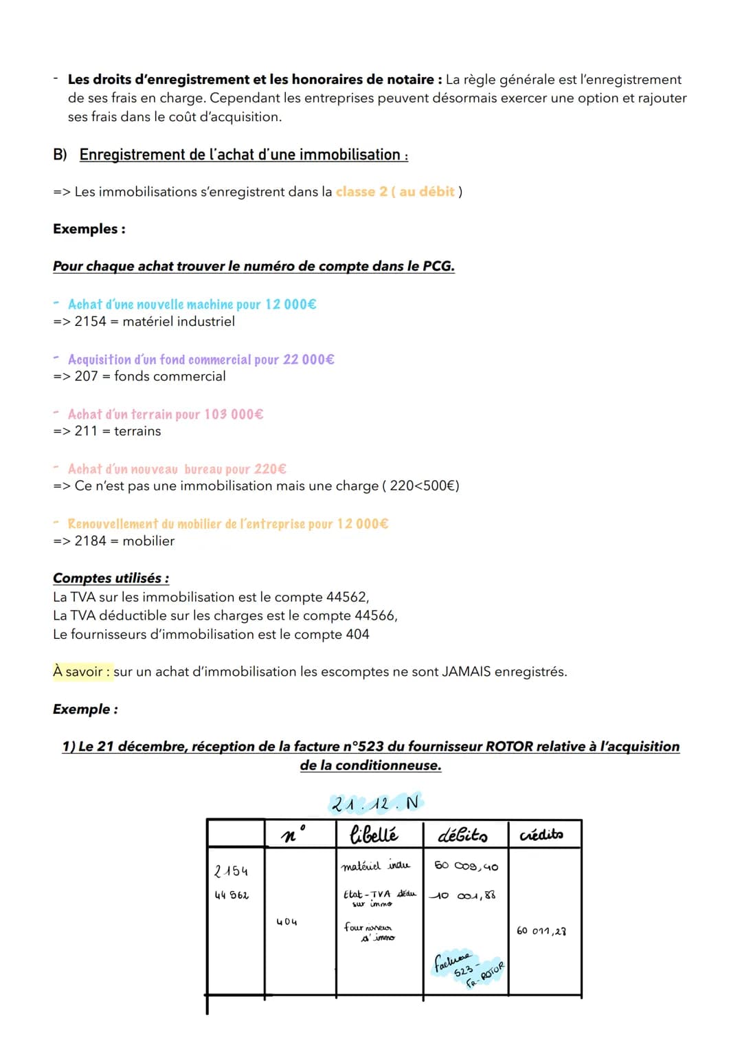 Chapitre 6: TVA :
=>
1/ Achat immobilisation :
Rappel : les immobilisations ont un impact sur le bilan => à l'actif du bilan.
=> Les immobil
