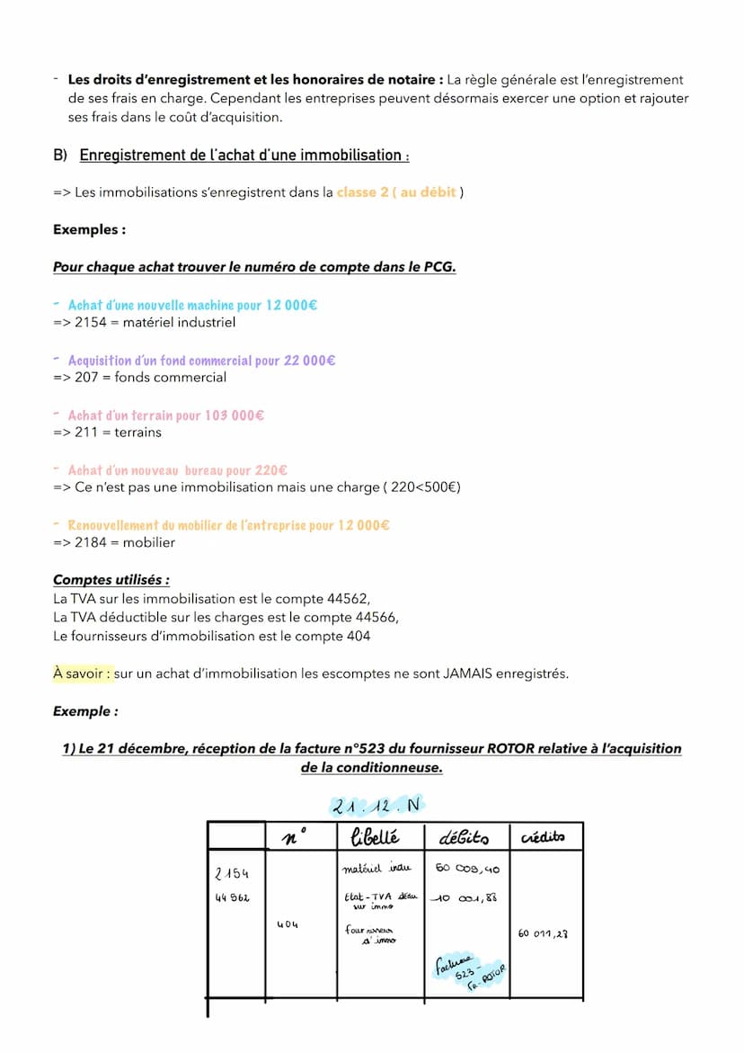 Chapitre 6: TVA :
=>
1/ Achat immobilisation :
Rappel : les immobilisations ont un impact sur le bilan => à l'actif du bilan.
=> Les immobil