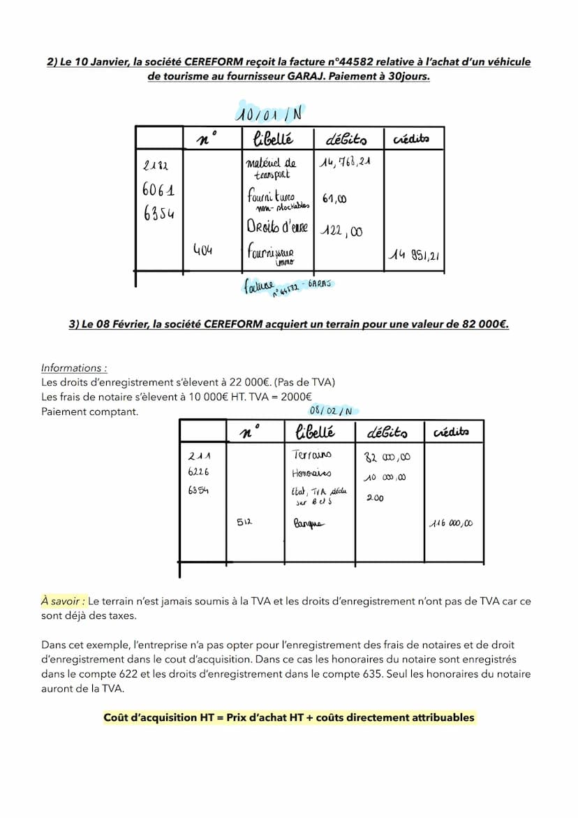 Chapitre 6: TVA :
=>
1/ Achat immobilisation :
Rappel : les immobilisations ont un impact sur le bilan => à l'actif du bilan.
=> Les immobil