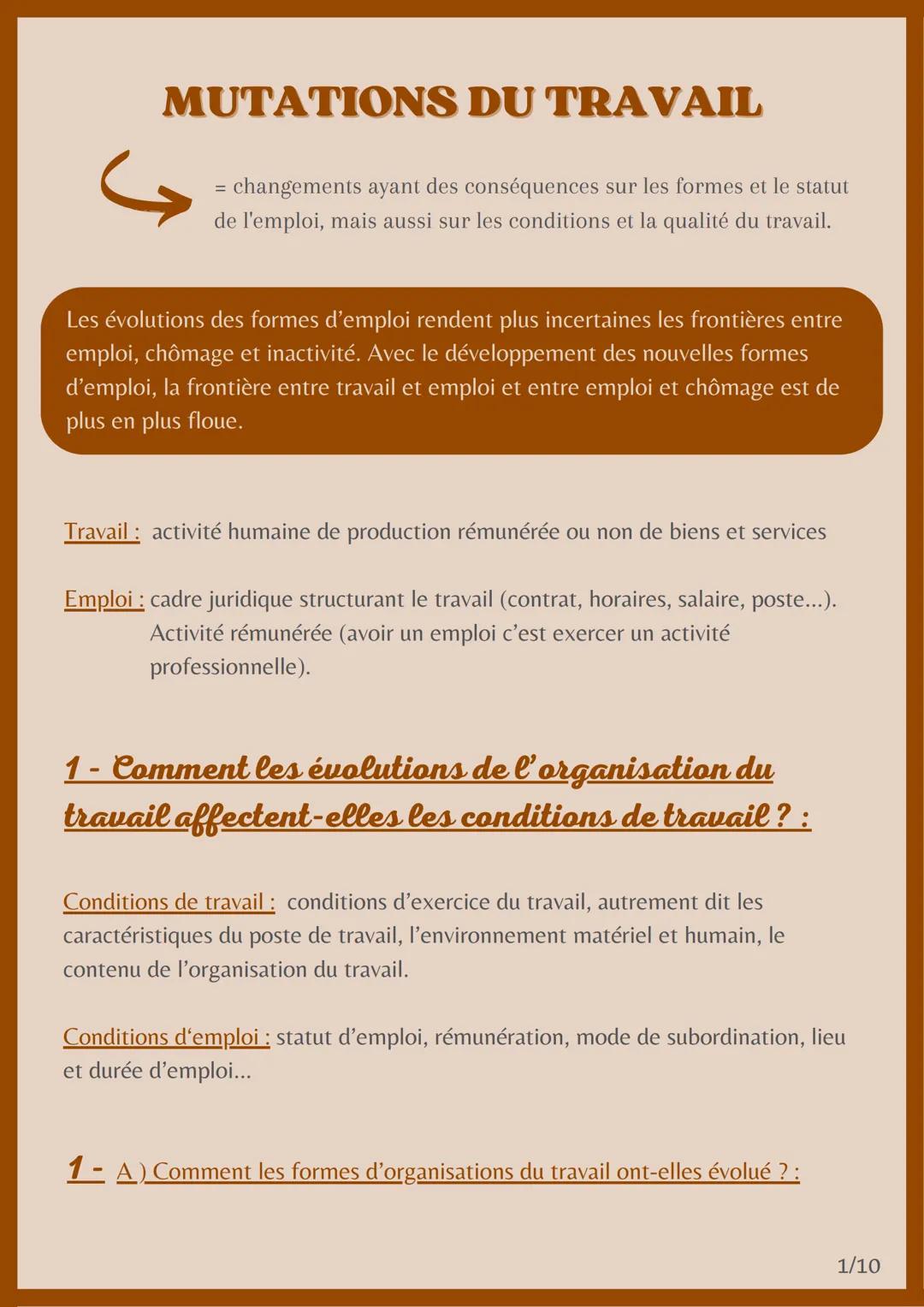 # MUTATIONS DU TRAVAIL

جا

= changements ayant des conséquences sur les formes et le statut
de l'emploi, mais aussi sur les conditions et l