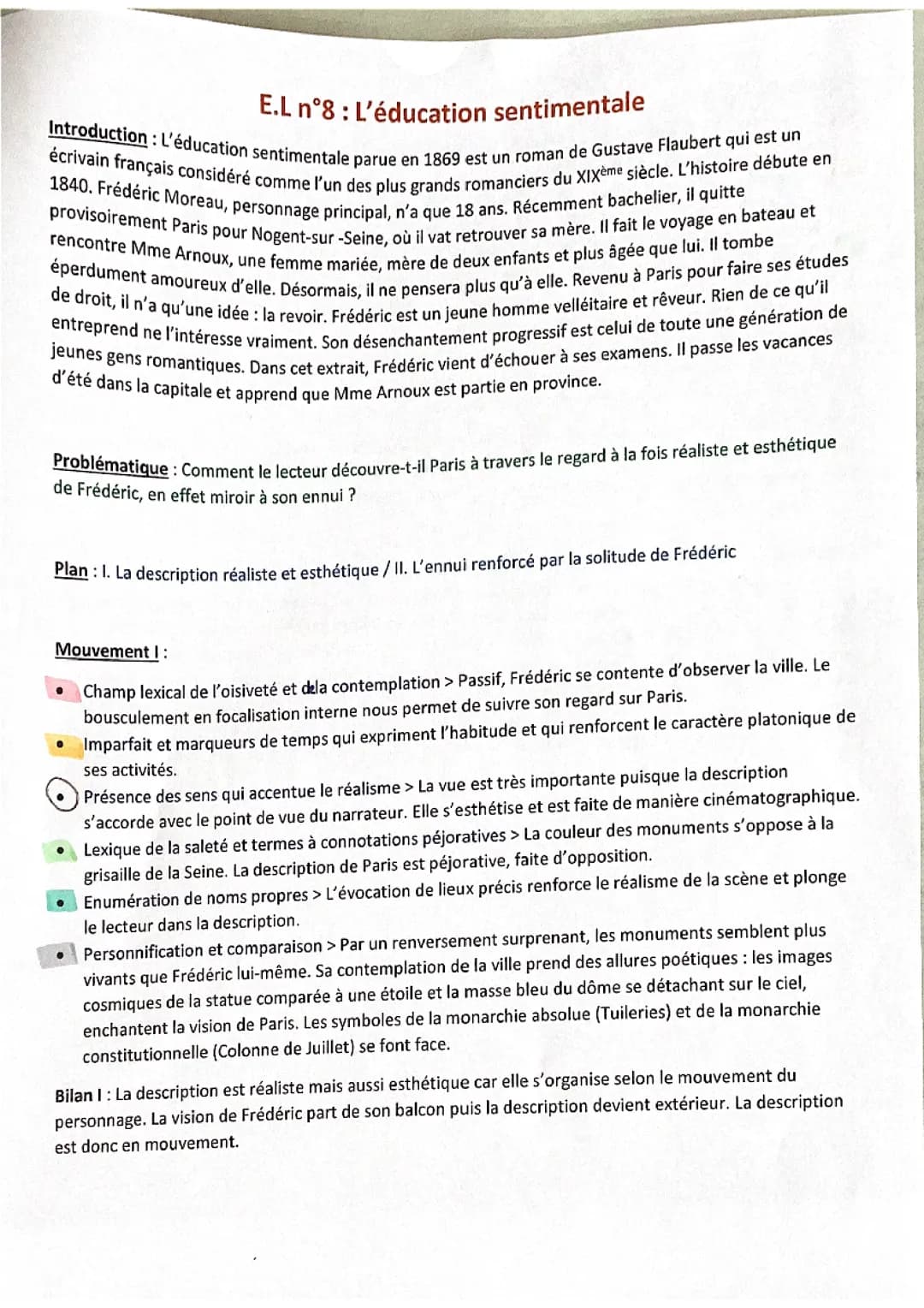 Analyse linéaire de l’éducation sentimentale de Flaubert