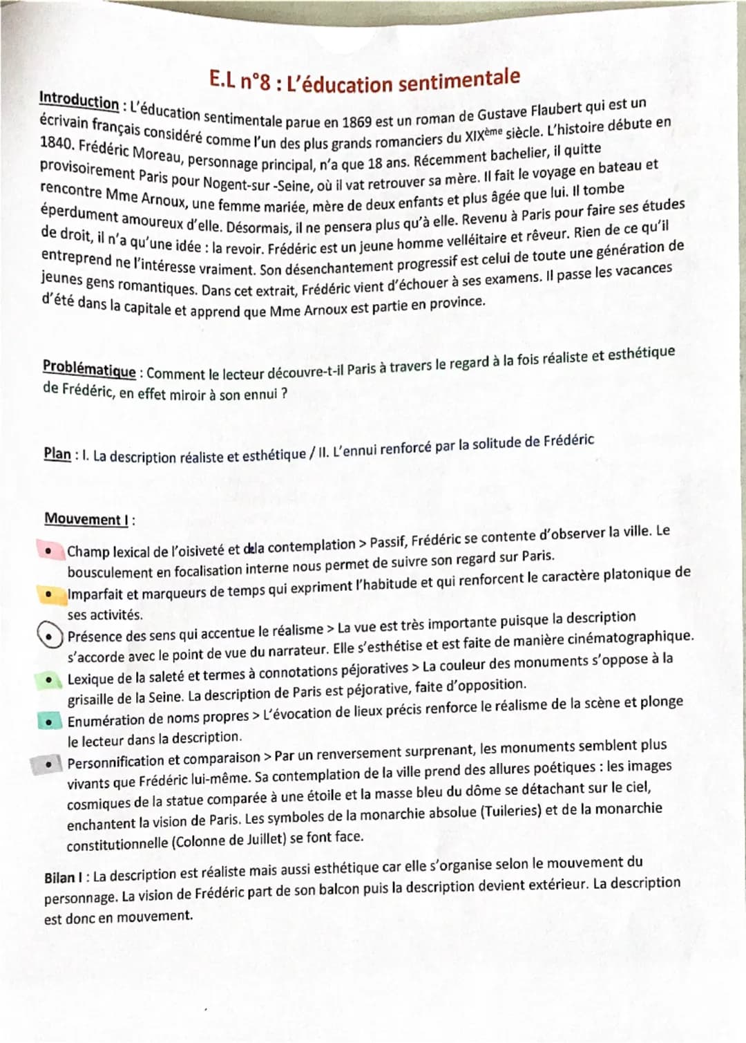 E.L n°8 : L'éducation sentimentale
Introduction: L'éducation sentimentale parue en 1869 est un roman de Gustave Flaubert qui est un
écrivain