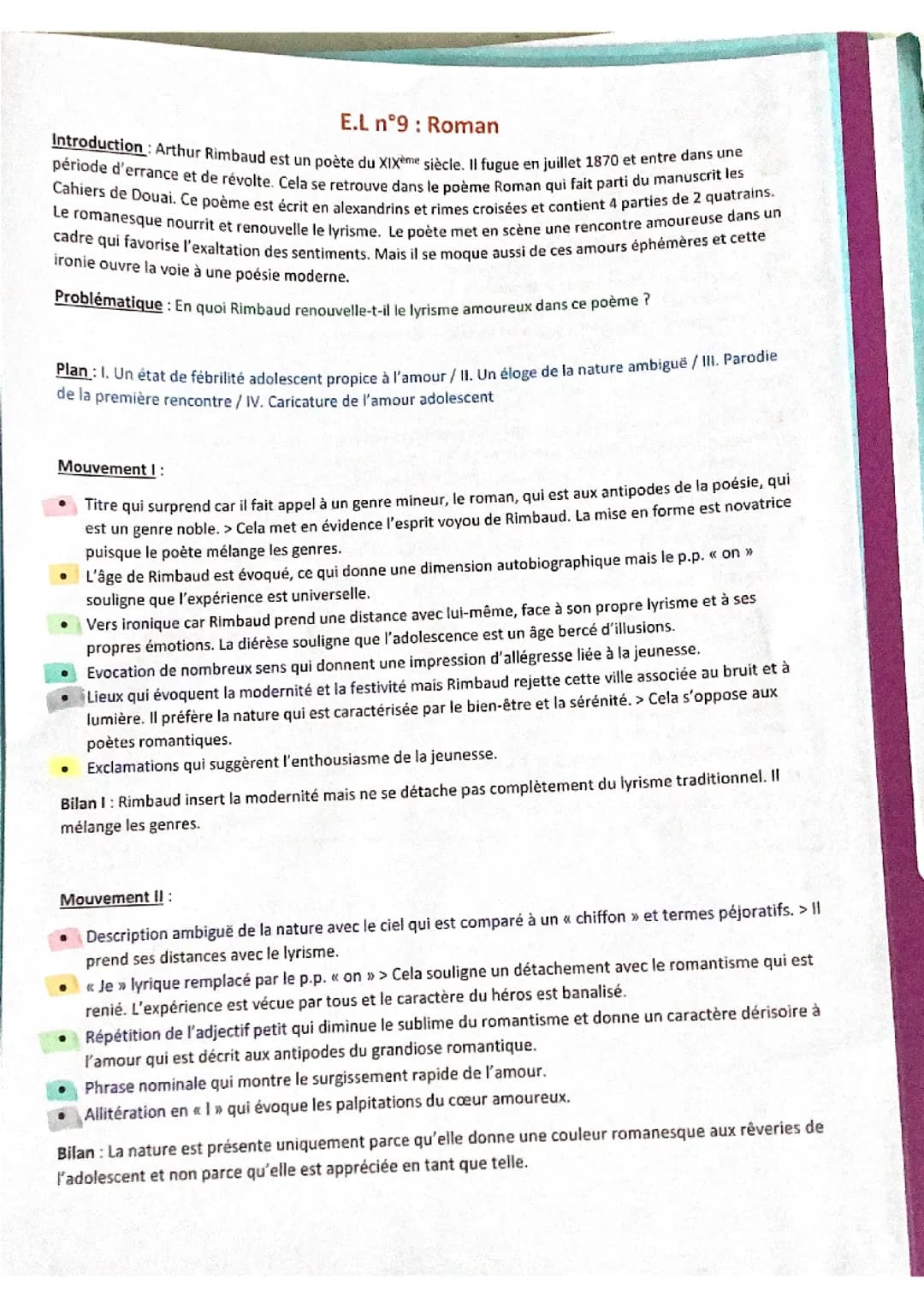 Analyse linéaire roman, les cahiers de Douai 