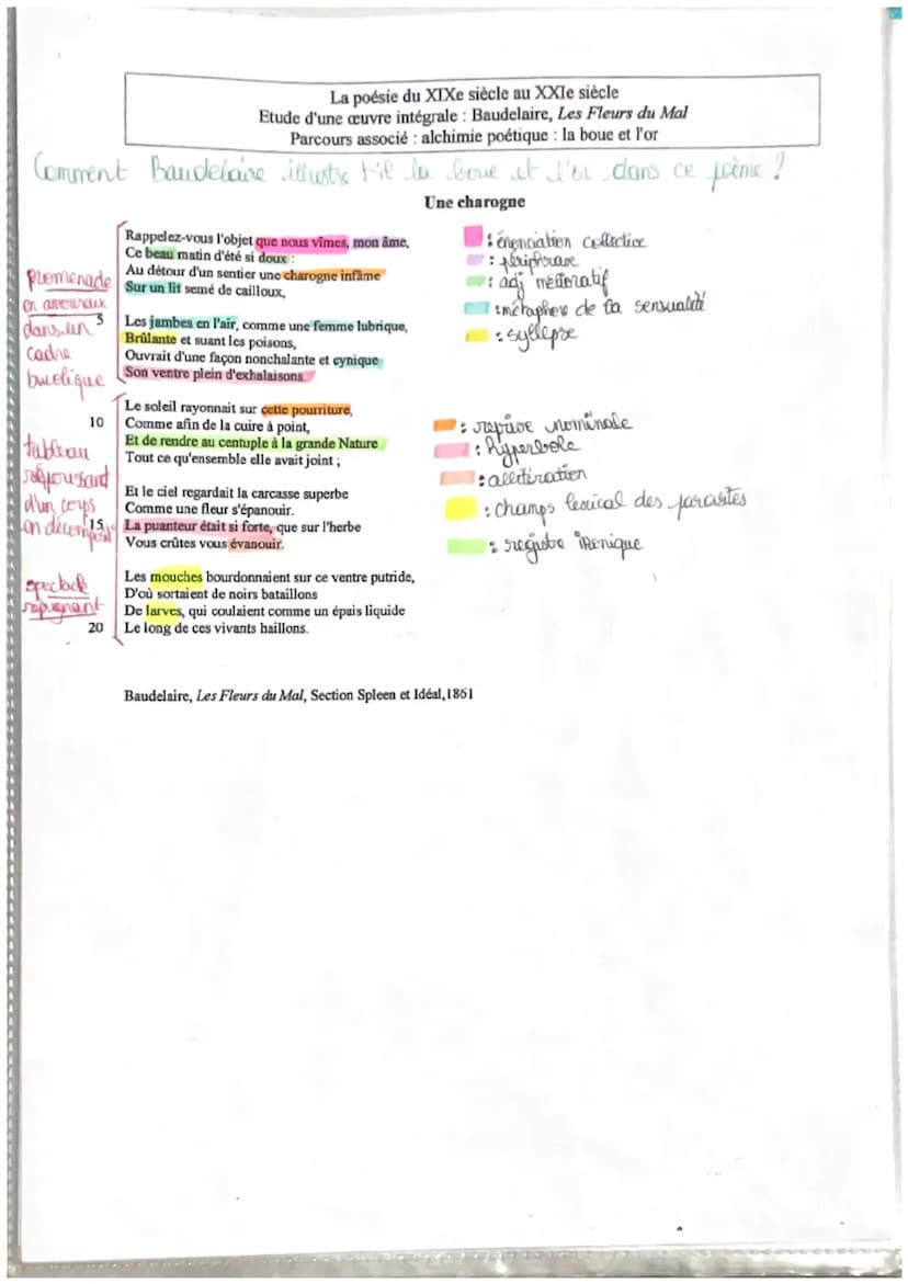La poésie du XIXe siècle au XXIe siècle
Etude d'une ceuvre intégrale: Baudelaire, Les Fleurs du Mal
Parcours associé: alchimie poétique : la