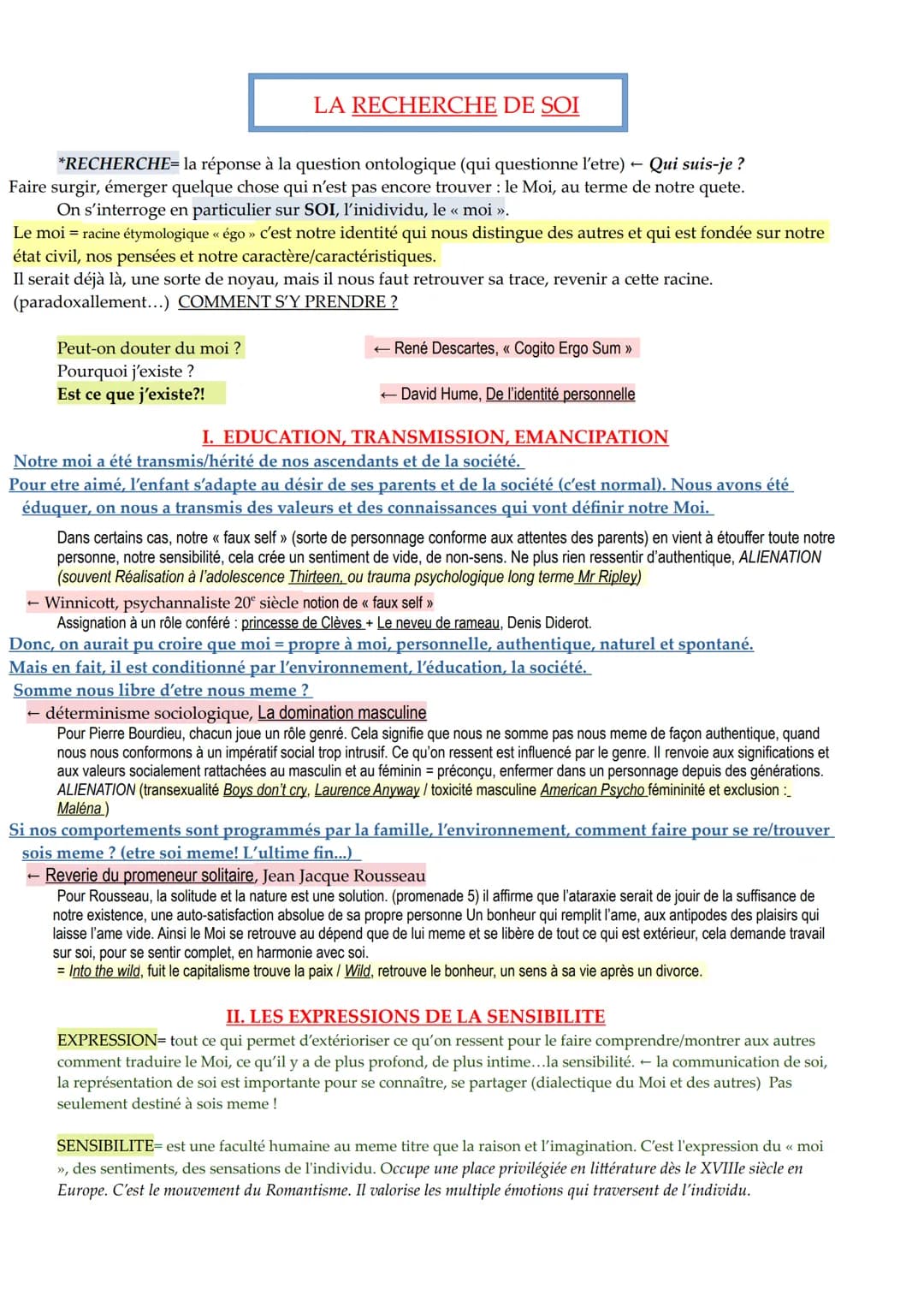
<p>La recherche de soi est la réponse à la question ontologique qui questionne l'être, c'est-à-dire la question "qui suis-je?". L'objectif 