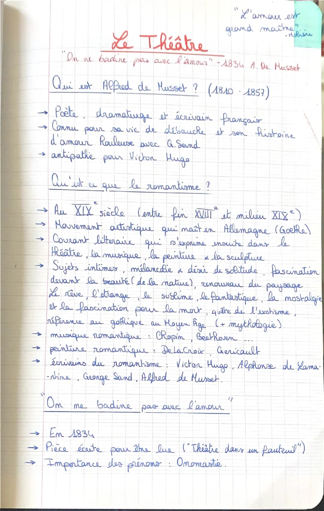 Fiche récapitulative pour dissertation, “On ne Badine pas avec l’Amour” Alfred de Musset 