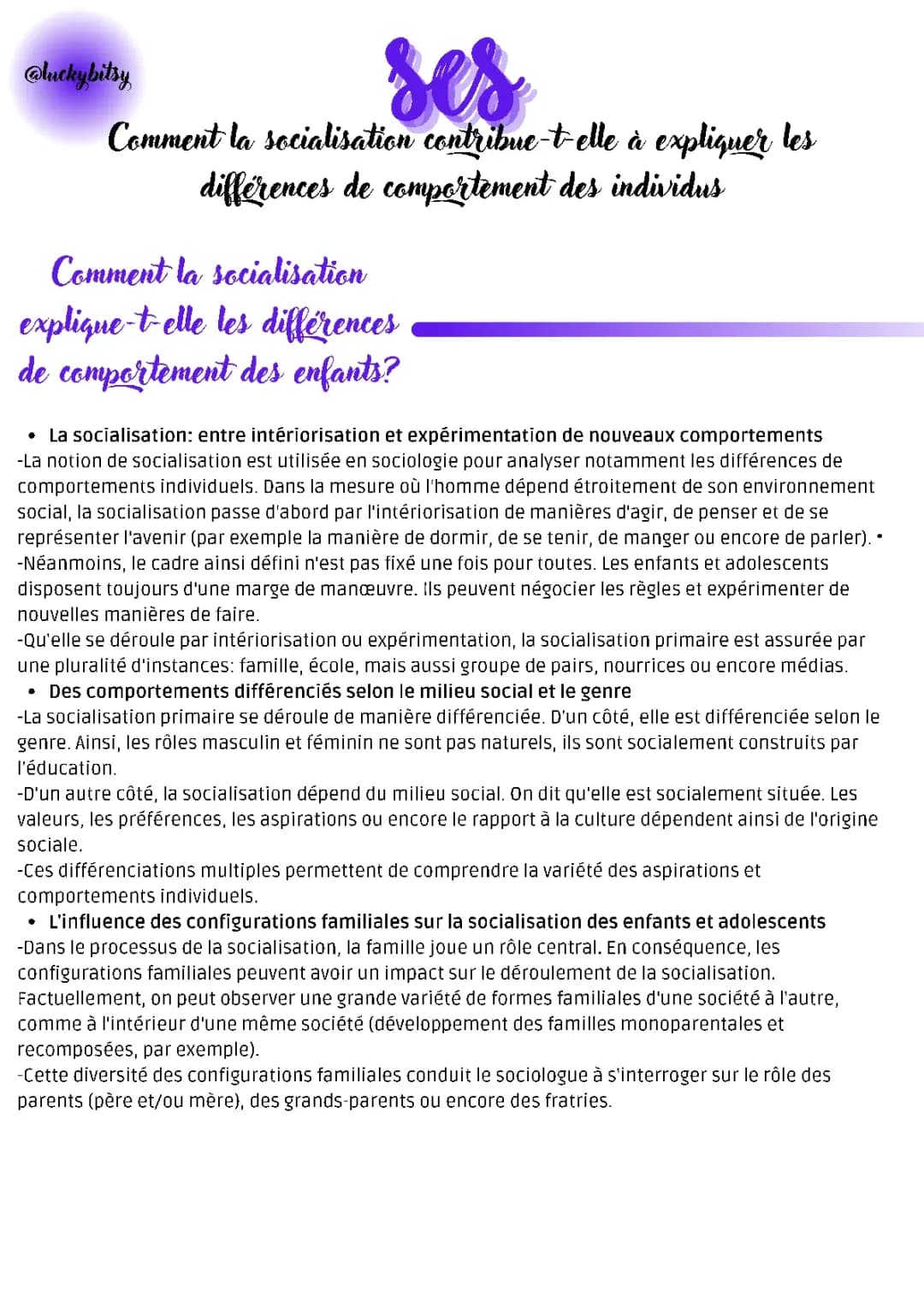 Comment la socialisation contribue-t-elle à expliquer les différences de comportement des individus 
