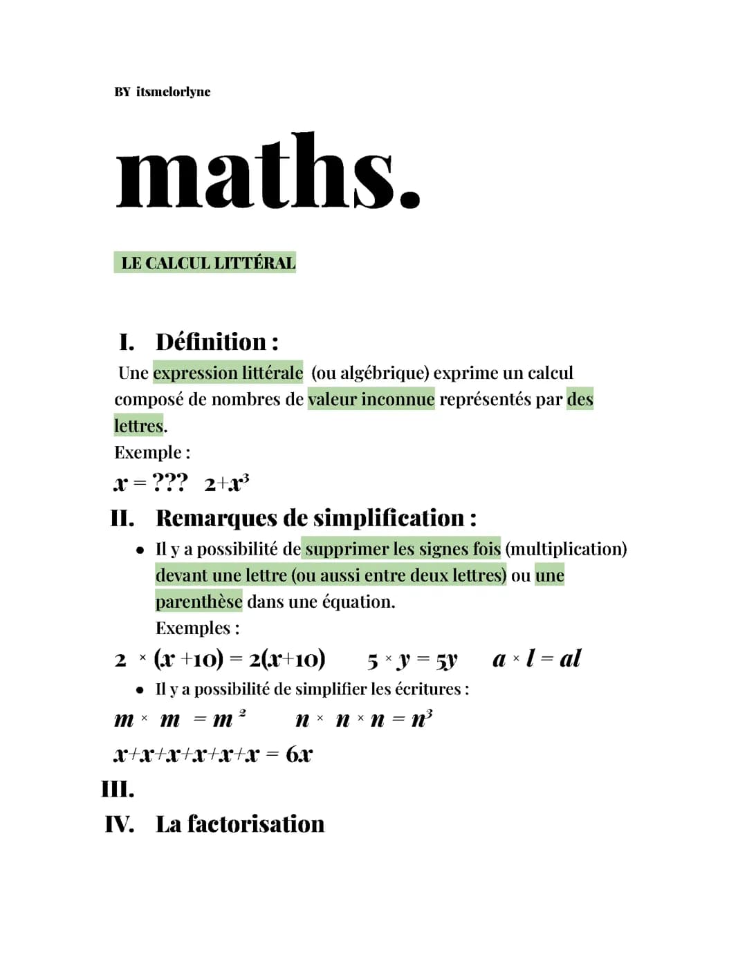 LE CALCUL LITTERAL