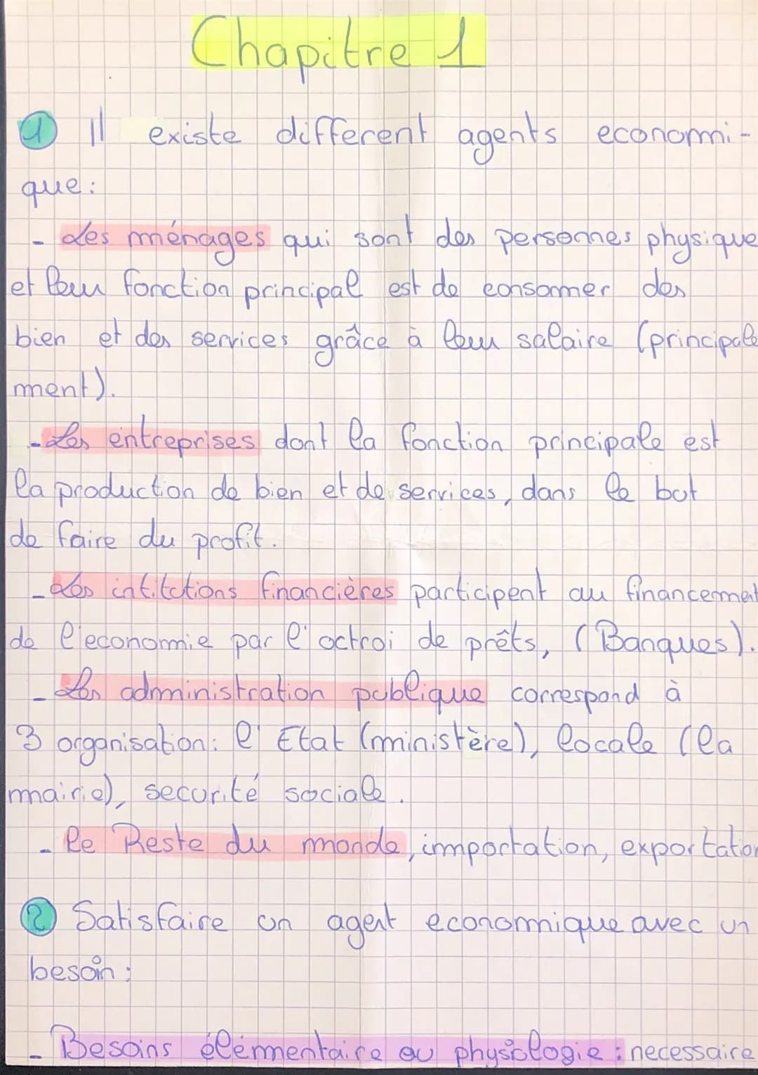 Chapitre 1
Il existe different agents
economi
que:
Les ménages qui sont des personnes physique
et leur fonction principal est de consomer de