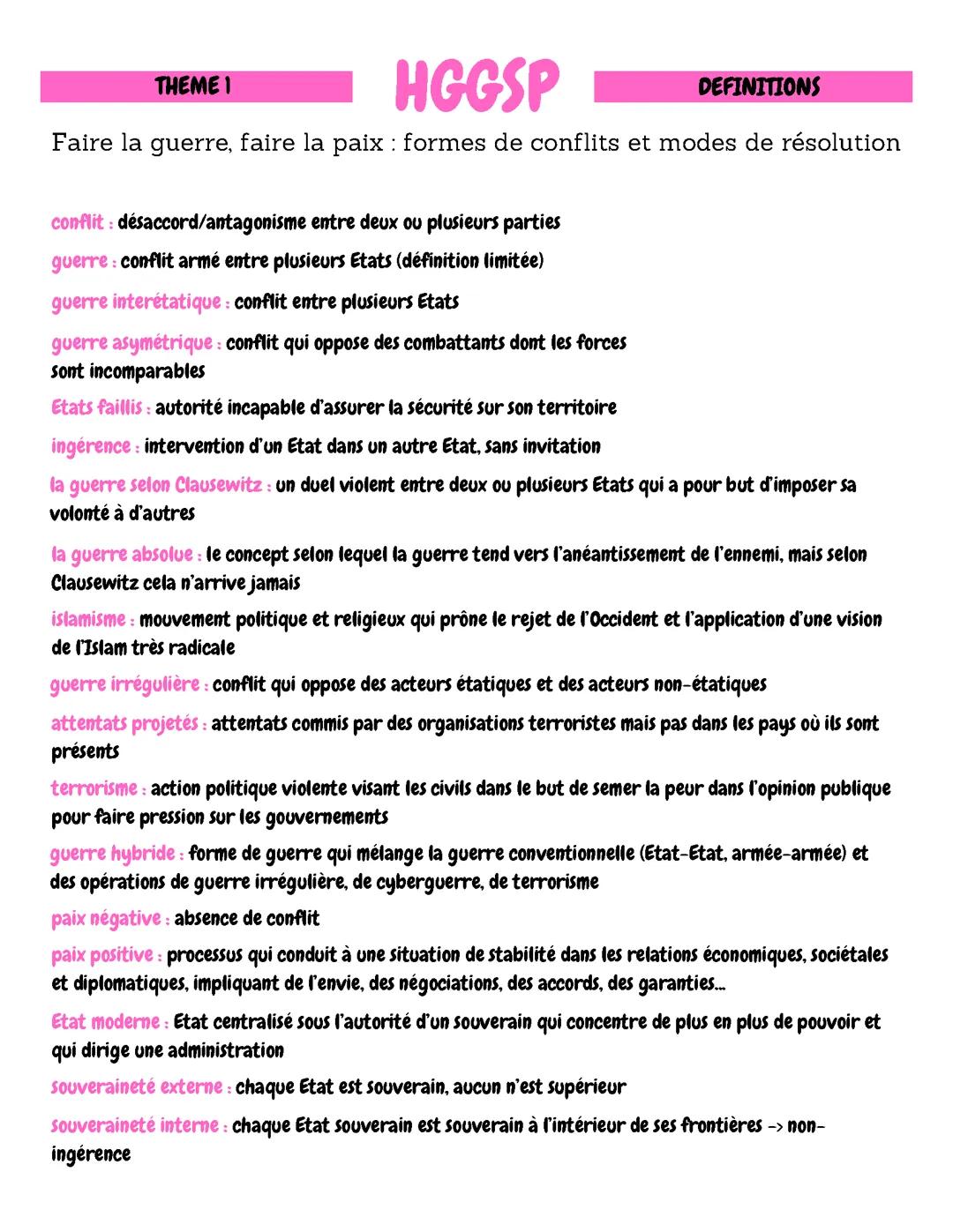 Faire la guerre, faire la paix - définitions