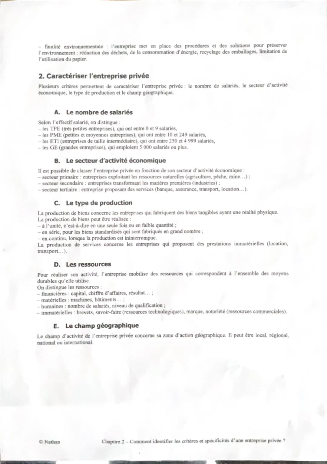 Chapitre 2
Comment identifier les critères et les spécificités d'une
THEME
entreprise privée ?
NOTIONS
CONTEXTE ET FINALITES DE L'ETUDE
1. À