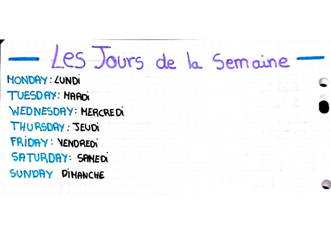 les jours de la semaine en anglais 