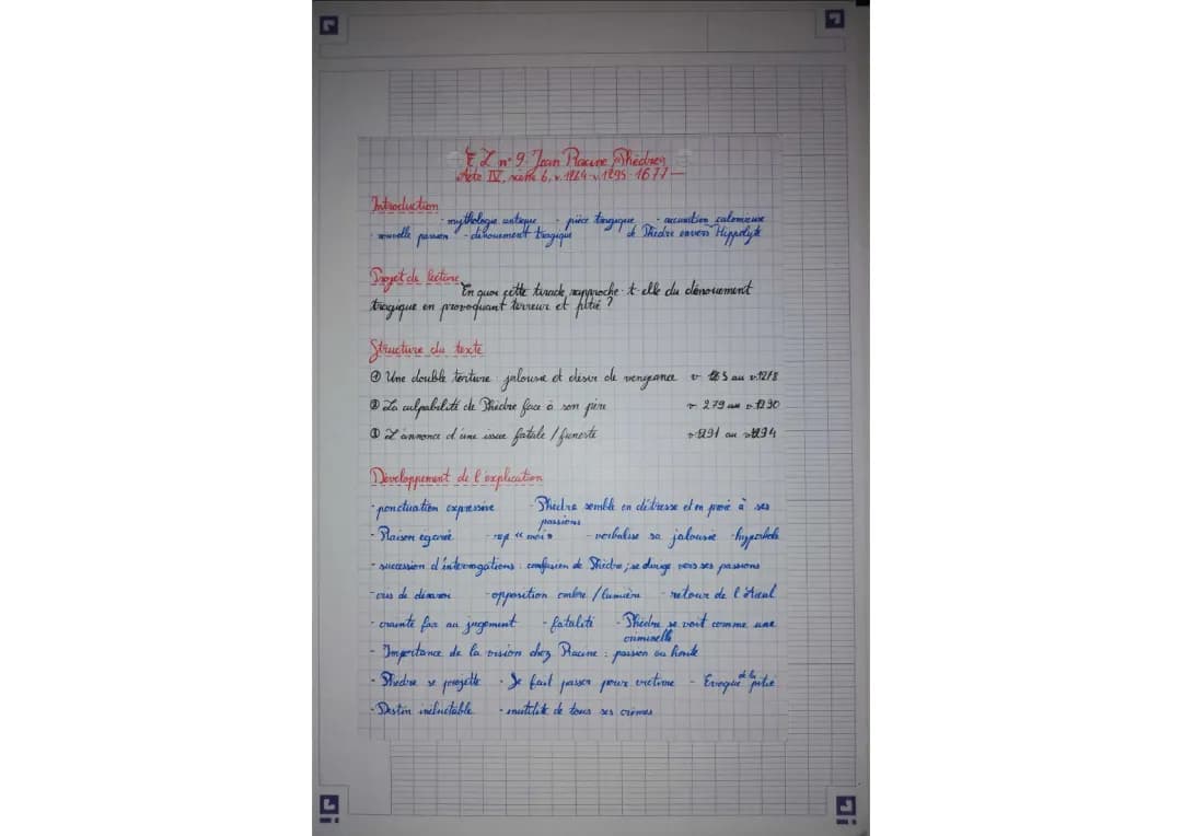 Phèdre analyse linéaire: Acte 1 scène 3 PDF, Acte 2 scène 5, Acte 3 scène 3