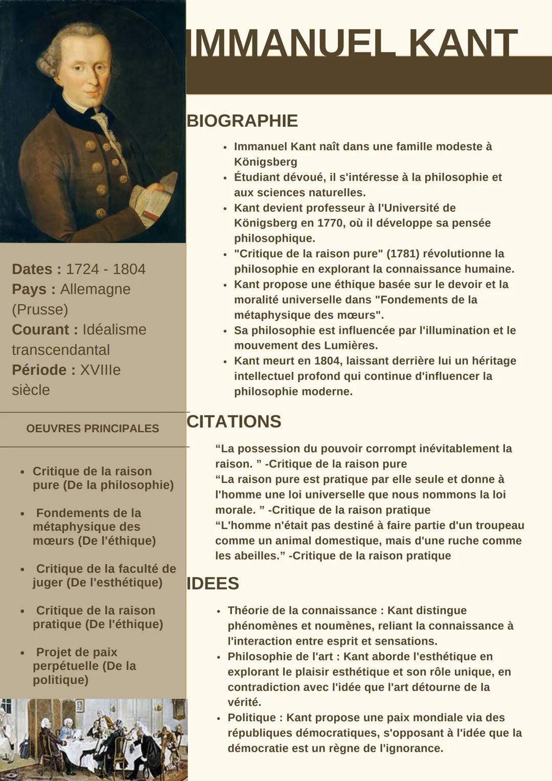 Dates: 1724 - 1804
Pays : Allemagne
(Prusse)
Courant : Idéalisme
transcendantal
Période : XVIIIe
siècle
●
OEUVRES PRINCIPALES
Critique de la