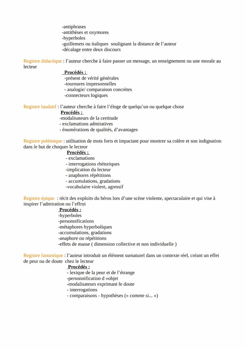 Registres littéraires
Registre comique : L'auteur cherche à faire rire le lecteur
Procédés:
- jeux de mots
- quiproquos
-répétitions
-hyperb