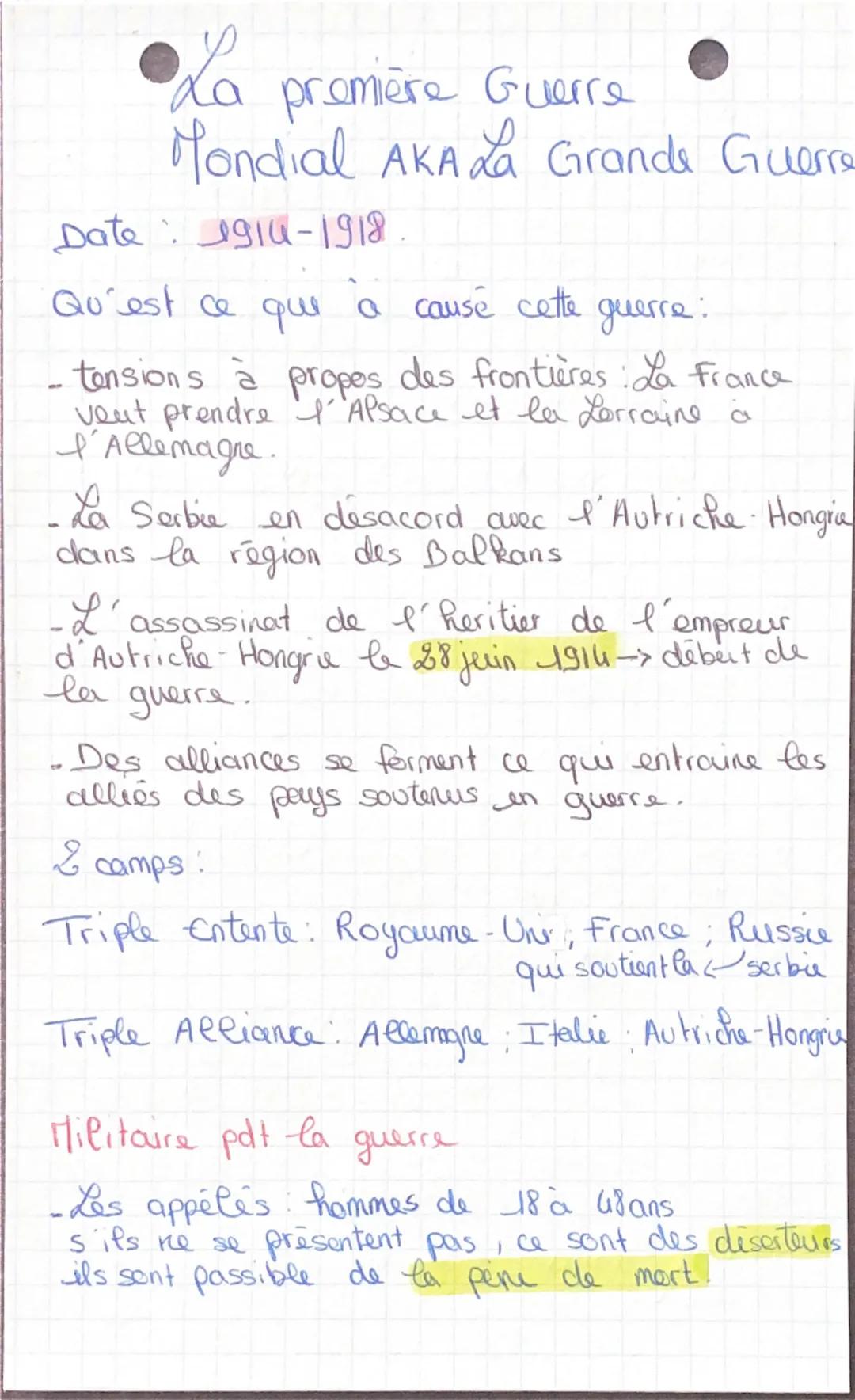 La première Guerre
Mondial AKA La Grande Guerre
Date: 1914-1918
Qu'est ce que à causé cette guerre:
a
- tensions à propes des frontières : L
