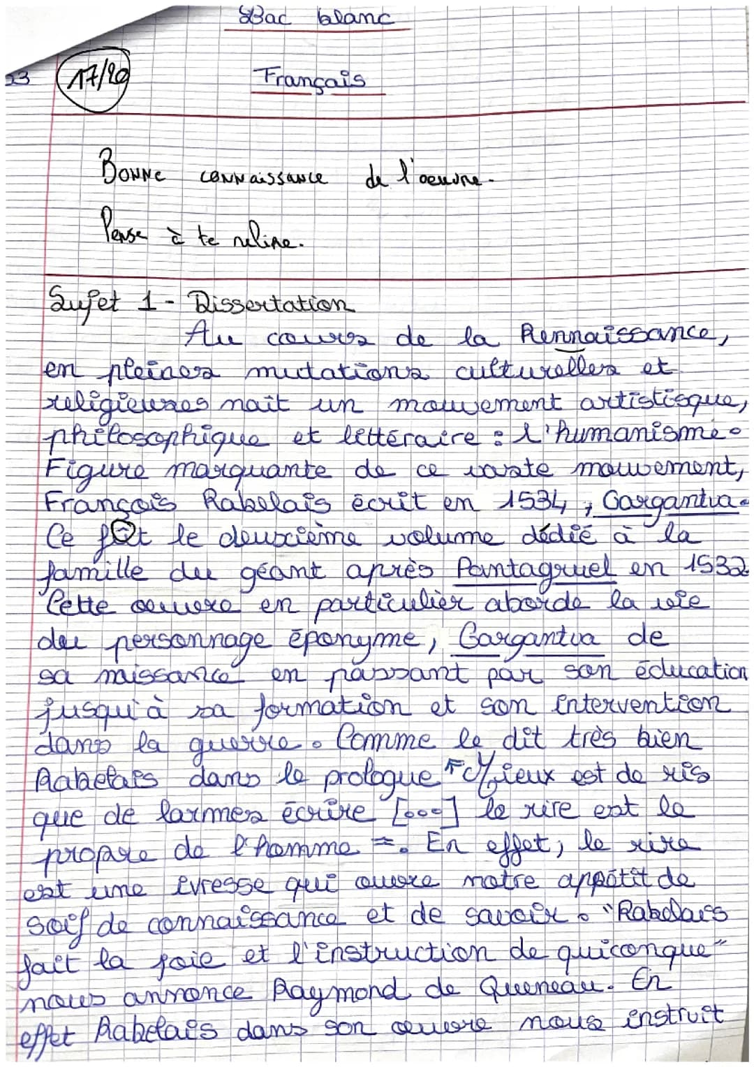 Dissertation corrigé gargantua