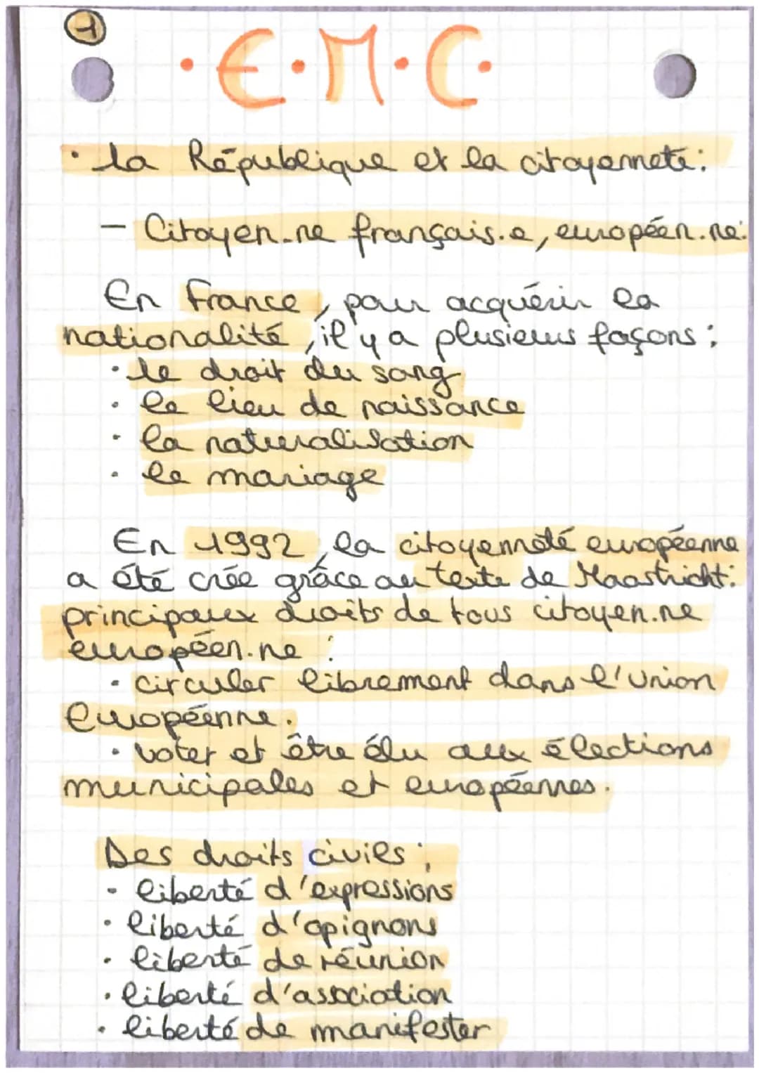 ·E·M·C·•
·la République et la citoyennete:
-
- Citoyen.ne français. a, européen. Re:
En France, pour acquérir la
nationalité, il y a plusiem