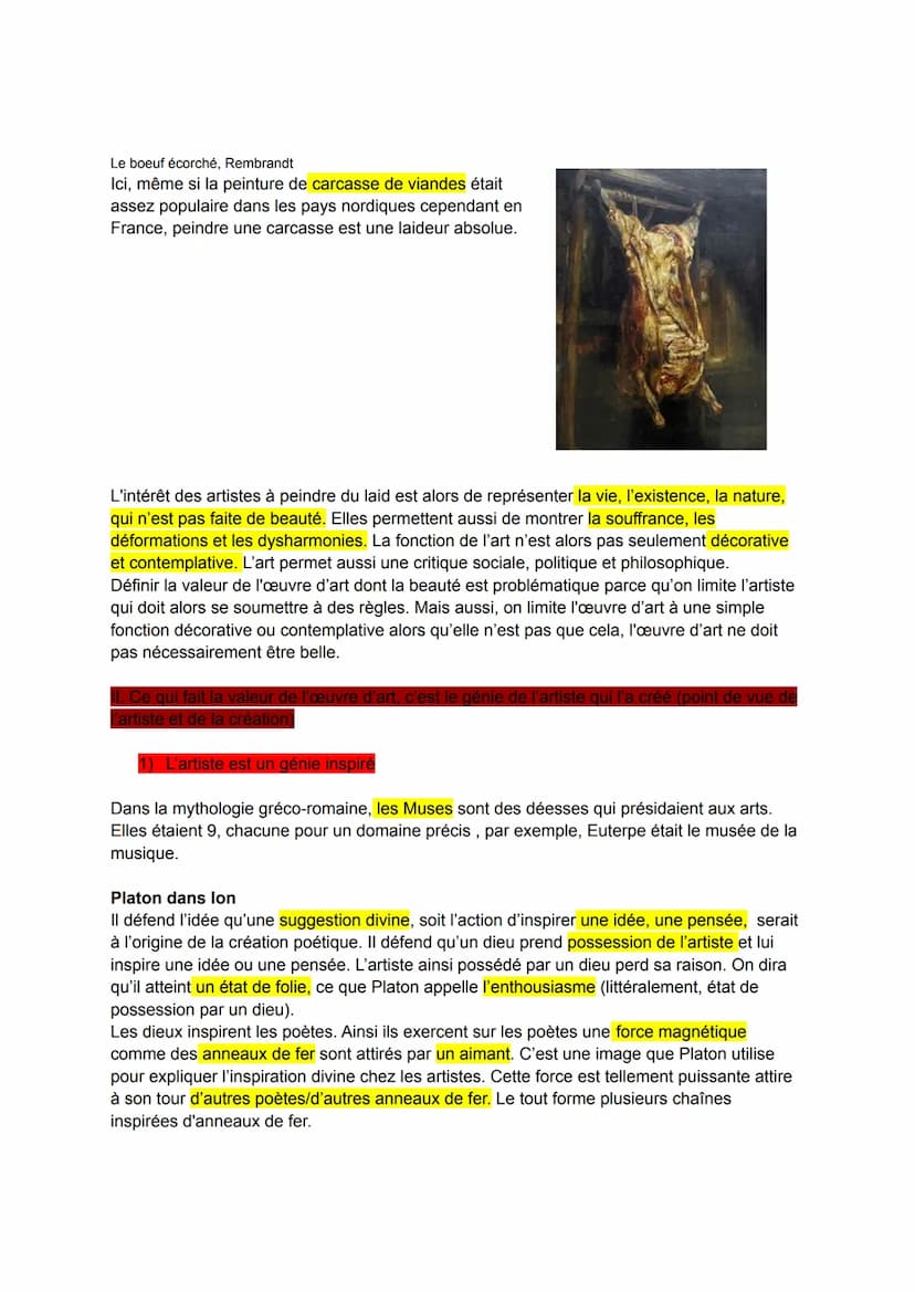 DÉFINITIONS:
L'art
œuvre d'art : a une valeur particulière, qui la définit et la distingue d'autres types d'œuvres
(au sens d'action, de tra