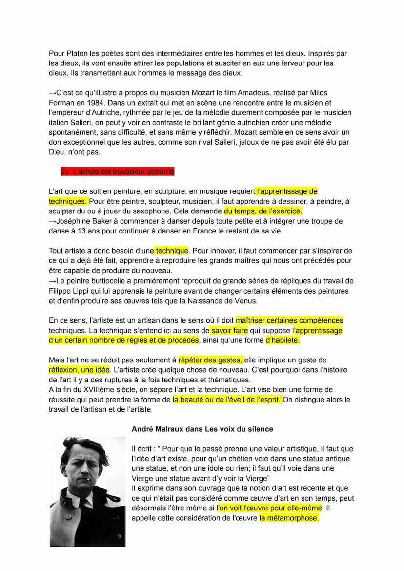 DÉFINITIONS:
L'art
œuvre d'art : a une valeur particulière, qui la définit et la distingue d'autres types d'œuvres
(au sens d'action, de tra