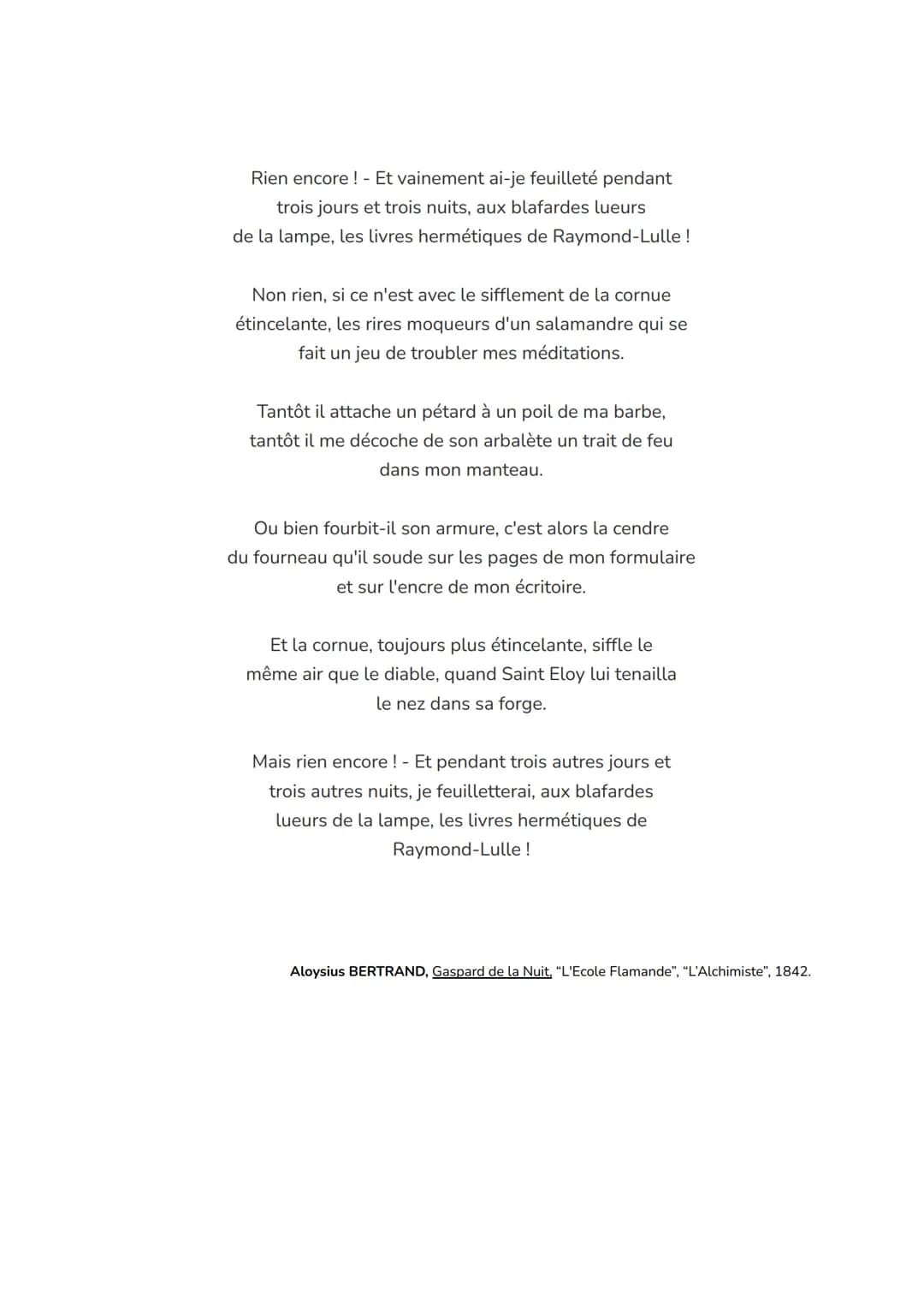 L'ALCHIMISTE DE ALOYSIUS BERTRAND.
L'extrait étudié est "L'Alchimiste", 8ème poème du livre L'Ecole Flamande. Le livre
ainsi que l'extrait f
