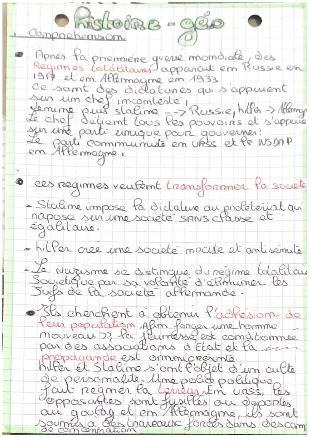 histoire

D
Les regimes tolalitanes dams
les Cammees 1930
URS.S
•um totalitamisme de Pa classe.
une société sans classe, egalitane.
• Um pro