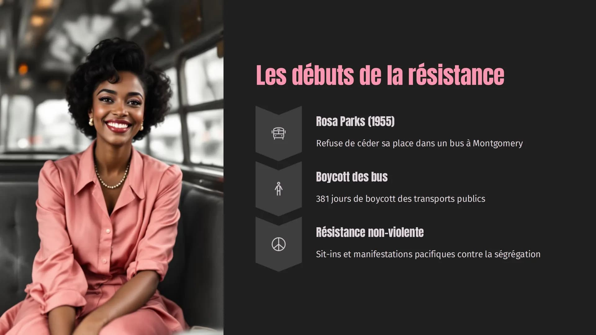 # Origines de la ségrégation

1
1865
Abolition de l'esclavage après la guerre de Sécession

2
1870-1890
Naissance des premières lois ségréga