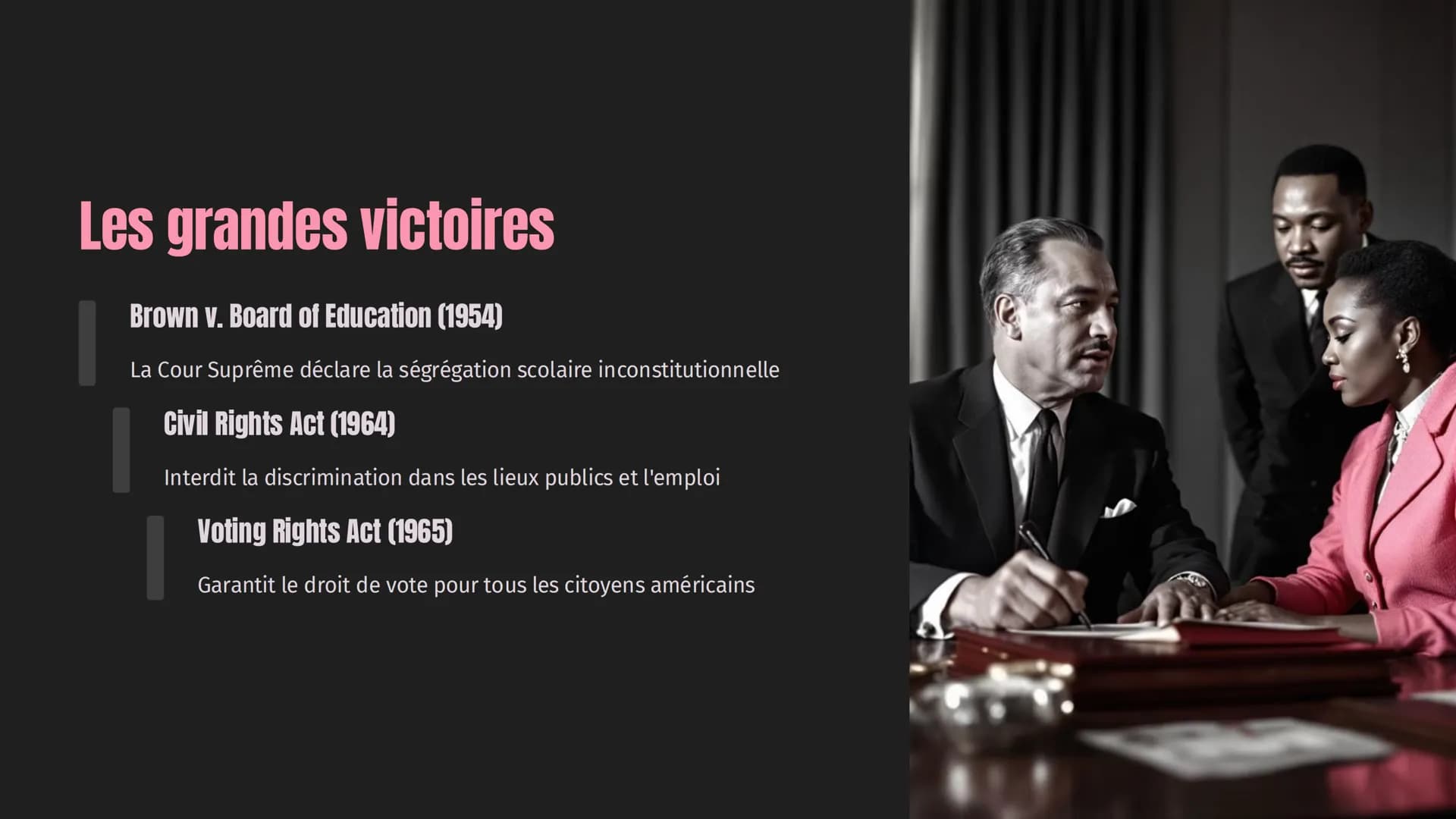 # Origines de la ségrégation

1
1865
Abolition de l'esclavage après la guerre de Sécession

2
1870-1890
Naissance des premières lois ségréga