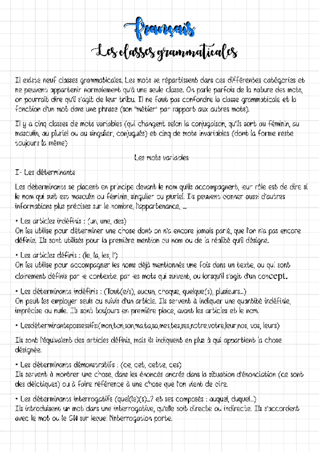 Les Classes Grammaticales PDF et Exemples de Déterminants
