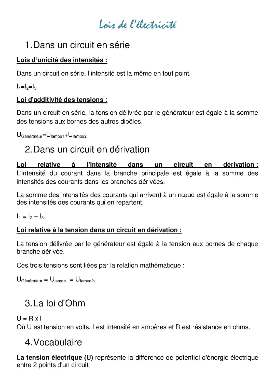 Lois de l’électricité