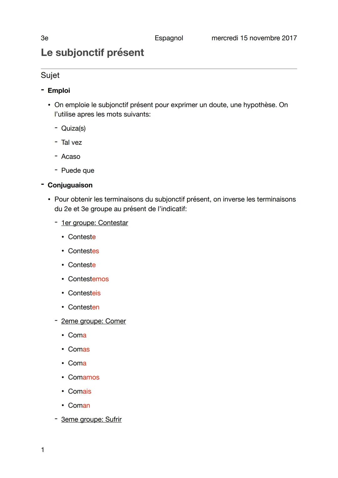 3e
Le subjonctif présent
Sujet
1
Quiza(s)
Emploi
• On emploie le subjonctif présent pour exprimer un doute, une hypothèse. On
l'utilise apre