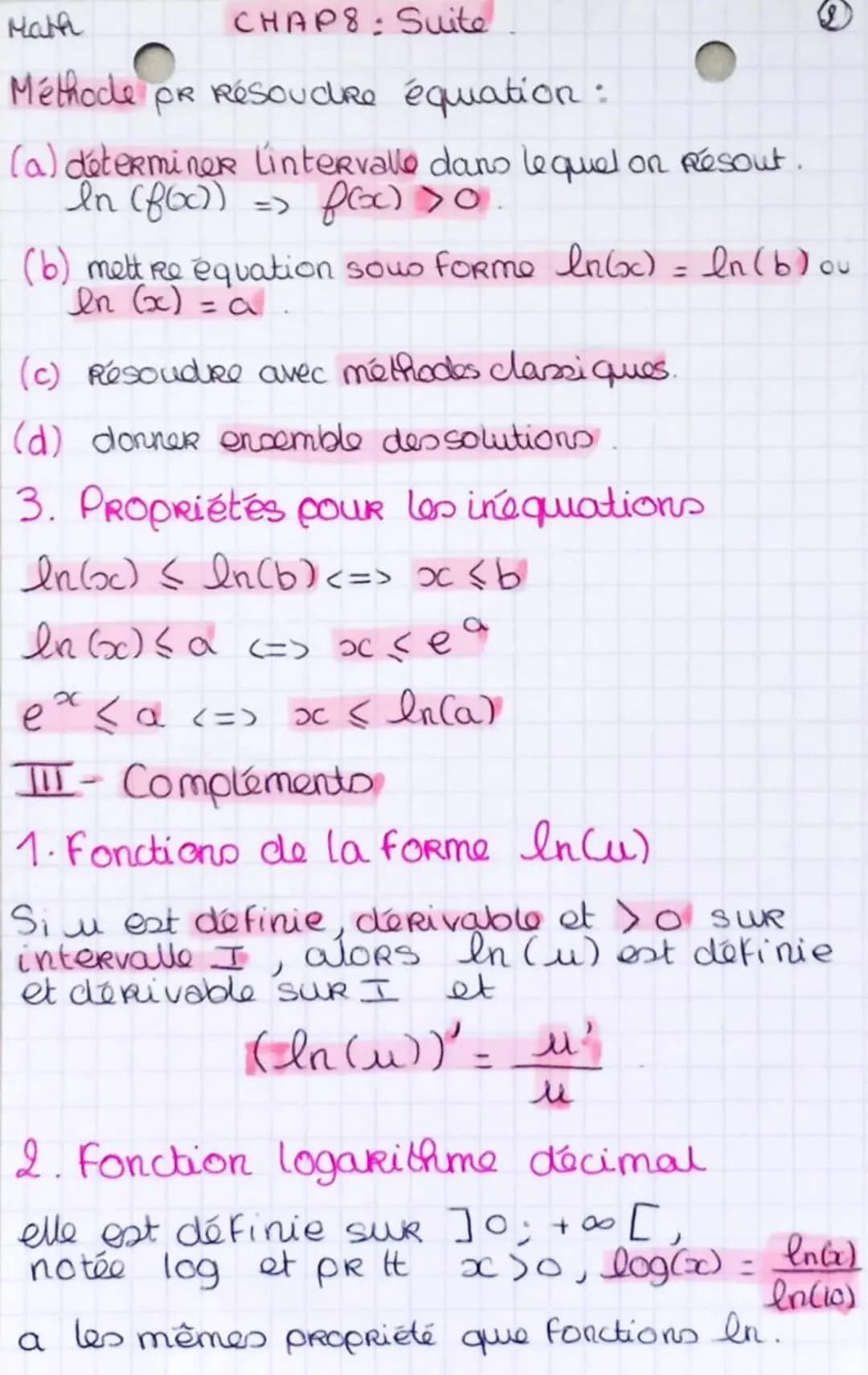 
<p>Le sujet du chapitre est la fonction logarithme népérien, qui est la fonction réciproque de la fonction exponentielle. La fonction logar