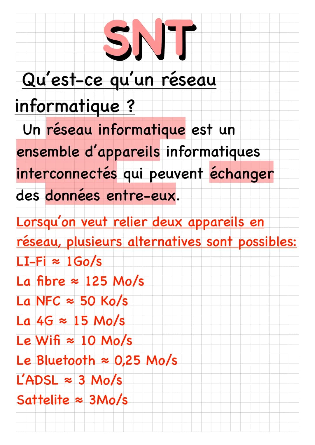 SNT
Qu'est ce qu'un bit ?
Un bit est l'unité de base de quantité
d'information pour les ordinateurs
Un octet (o) est une unité
correspondant
