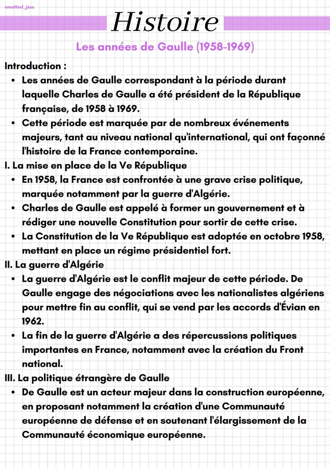 emathisf_jsxc
Histoire
Les années de Gaulle (1958-1969)
Introduction :
• Les années de Gaulle correspondant à la période durant
laquelle Cha