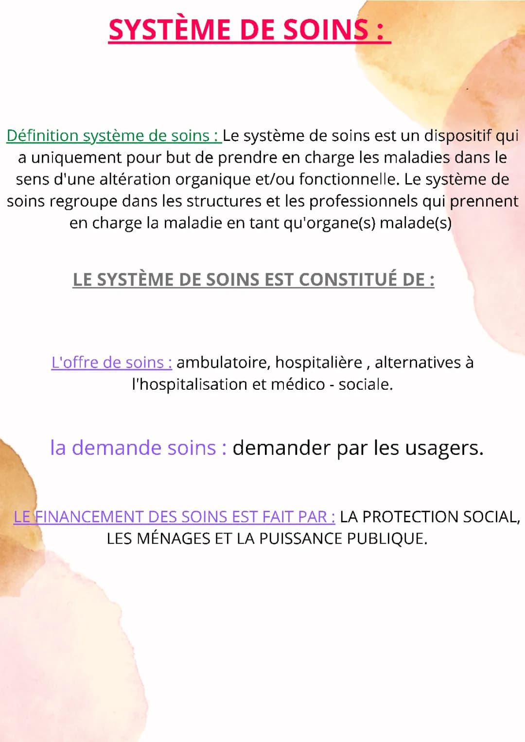 Système de soins en France - Définitions et Organisation pour ST2S et OMS