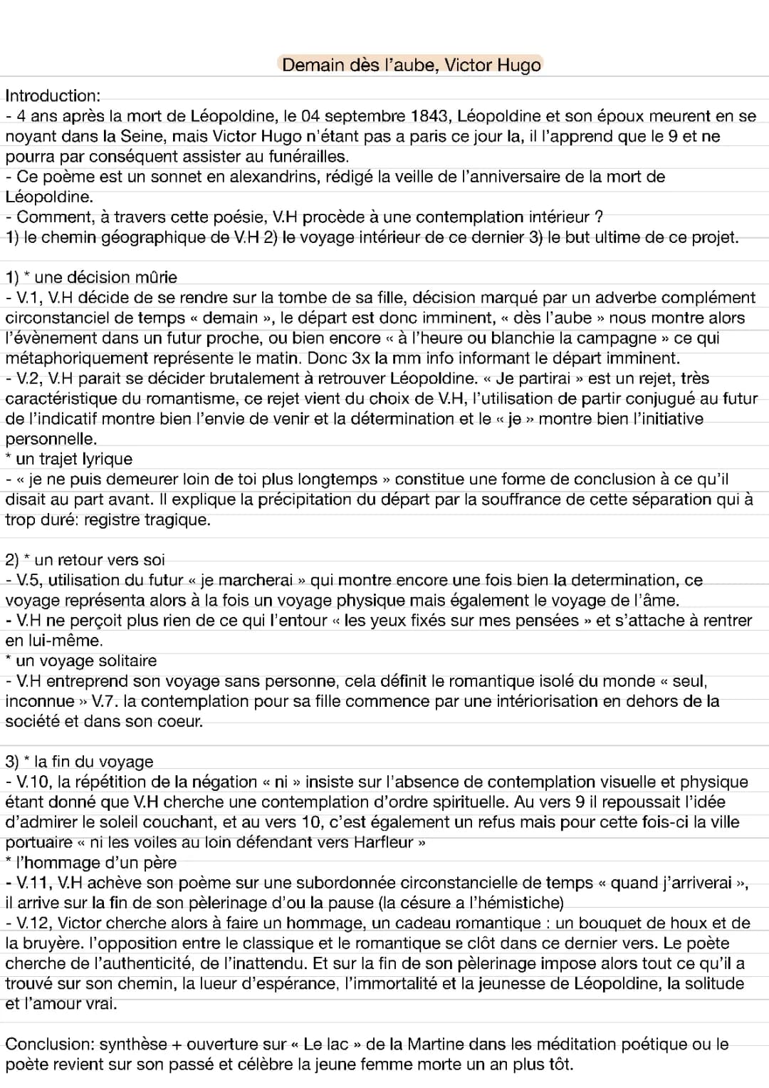 Analyse de Demain dès l'Aube par Victor Hugo - Fiche de Révision Bac Français PDF