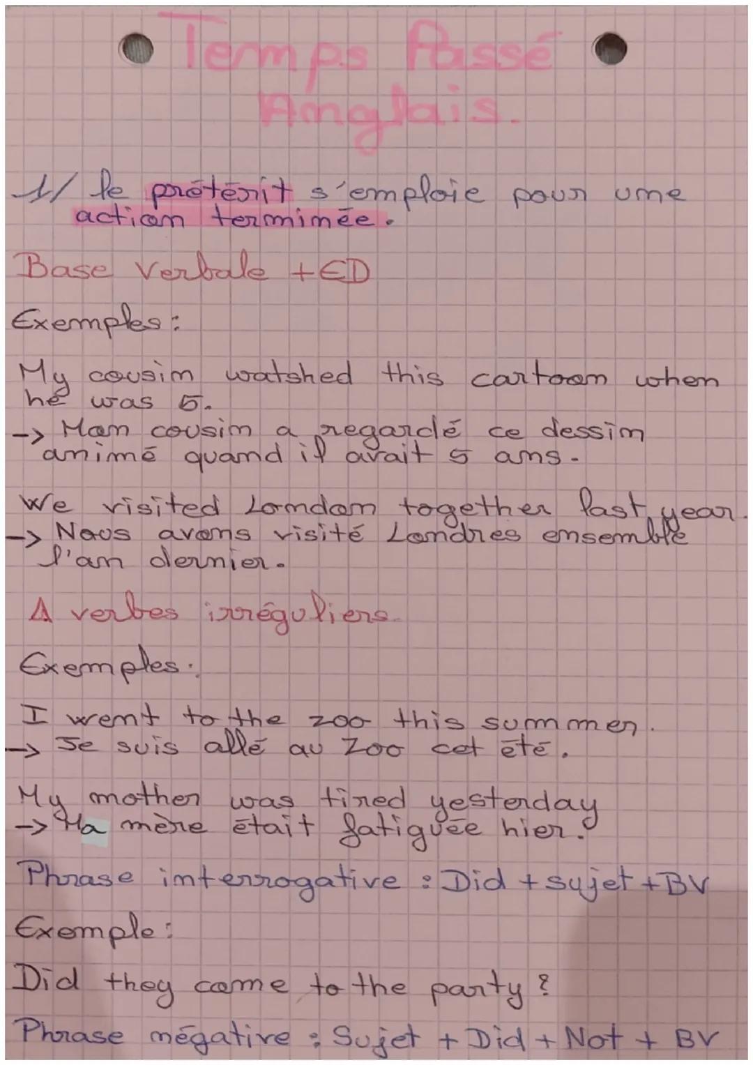 Temps passé en anglais 