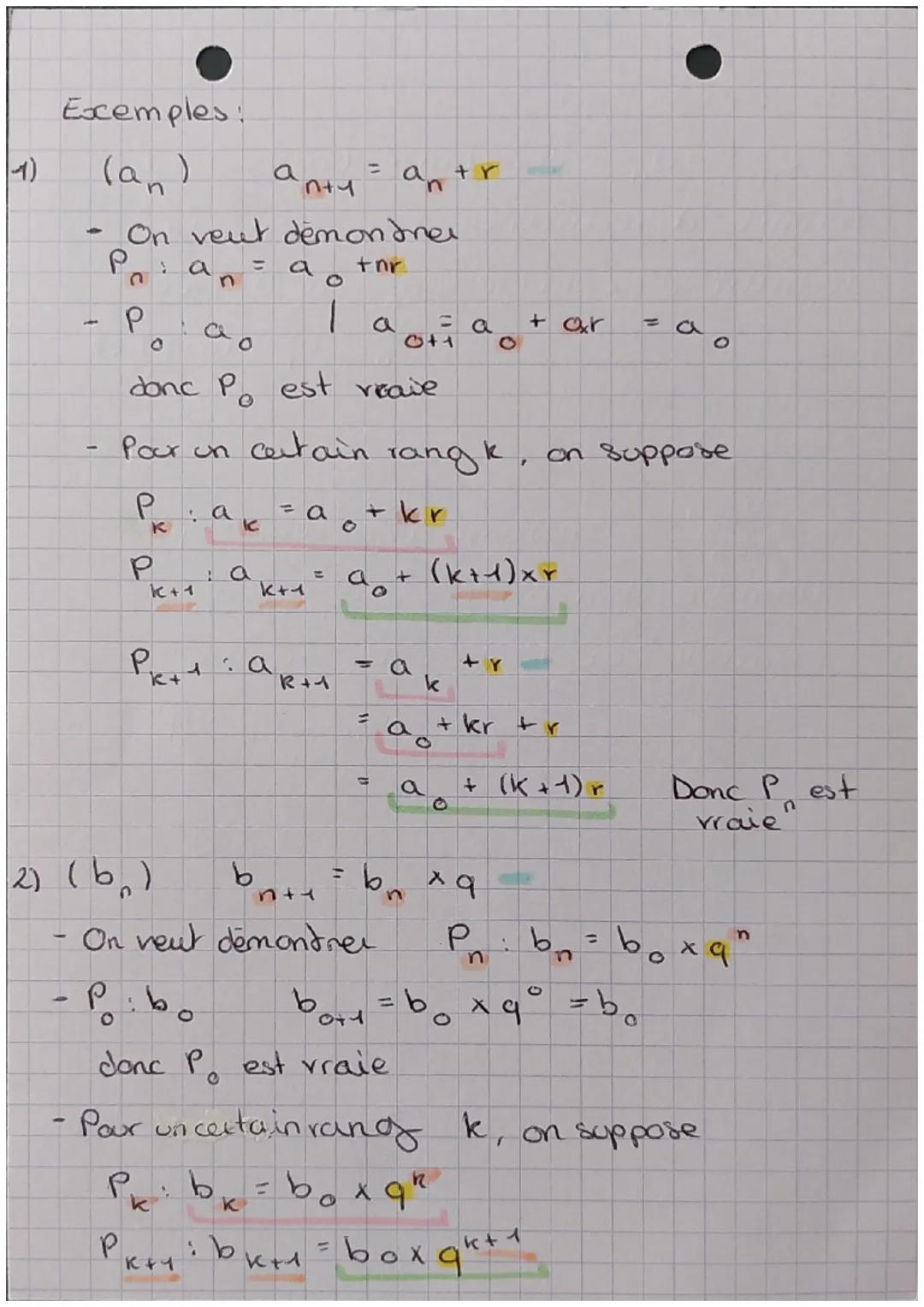 MATHS
Raisonnements pou récurrence : suites
Rappels:
Modes de générations:
formule de recurrence:
on
formule explicite: un₁ = f(n)
Axiome de