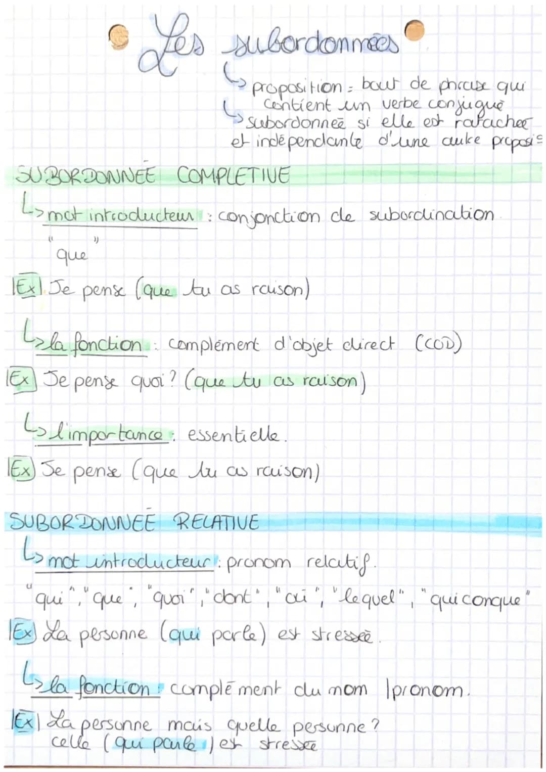 SUBORDONNEE COMPLETIVE
L> mot introducteur : conjonction de subordination
(₁
Les subordonnées
})
proposition bout de phrase qui
contient un 